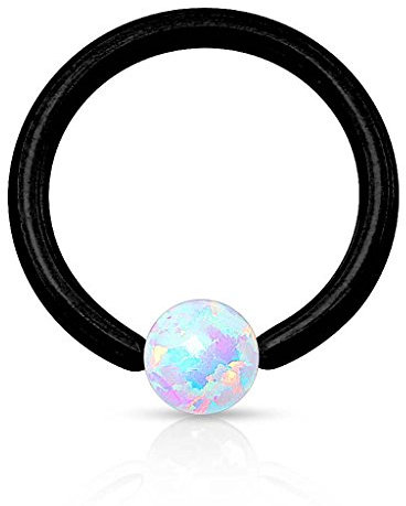 Piercingfaktor Piercing Klemmring Ring mit Opal Klemm Kugel Septum Nasen Lippen Helix Ohr Nasenpiercing Ohrpiercing Tragus Intimpiercing Lippenband Schwarz Weiß 1,2 x 8mm