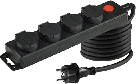 ChiliTec 4-Fach Steckdosenleiste Aussensteckdose mit 4 Schutzkontaktsteckdosen mit Schalter Klappdeckel 3m Kabel IP44 Mehrfachsteckdose für den Innen- & Außenbereich 230V 16A Schwarz