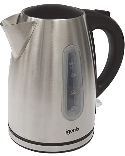 Igenix IG7251 Cordless Electric Jug Kettle, Open Lid and Removable, Washable Filter for Easy Cleaning, 3000 W, 1.7 liters, Stainless Steel
