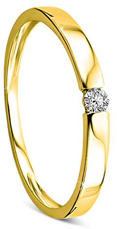 OROVI Ring für Damen Verlobungsring Gold Solitärring Diamantring 14 Karat (585) Brillanten 0.05crt GelbGold Ring mit Diamanten