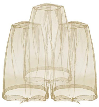 Filet anti-moustiques anti-gnat pour ne pas voir les insectes, insectes, gnats, moucherons pour toutes les activités de plein air, fonctionne sur la plupart des chapeaux (3 pièces) kaki