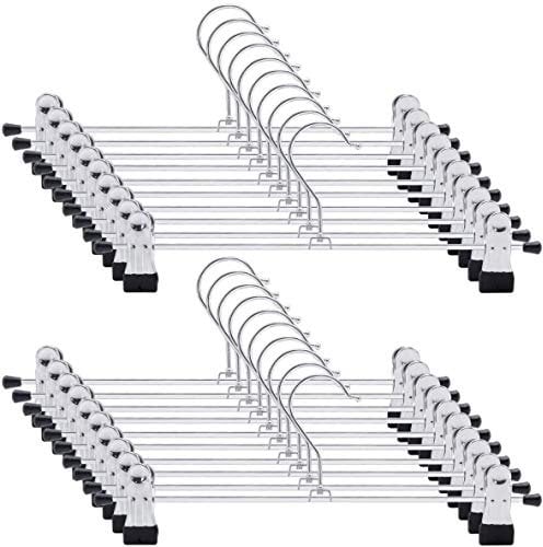 Dikenson Trouser Hangers - Pack of 20 Skirt Hangers With Adjustable Non-Slip Clips, Heavy Duty and Durable - Space Saving Pants and Skirts Organizer