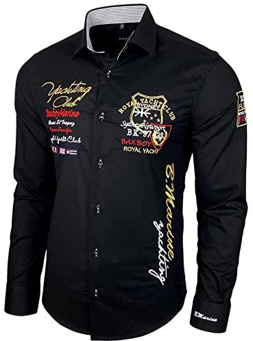 Baxboy Chemise élastique, coupe slim, pour loisirs, affaires, mariage, couleur pure, col Kent,à manches longues, contraste, pour homme, B-508, Noir , XXXL