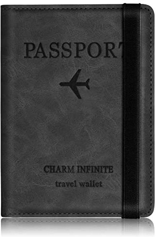 Impfpass Hülle Reisepasshülle, Urlaub Zubehör, Kunstleder Passhülle mit RFID-Blocker, Schutzhülle Tasche für Kreditkarten Damen Herren Reisepass, Ausweis und Reisedokumente,Travel Organizer(Schwarz)