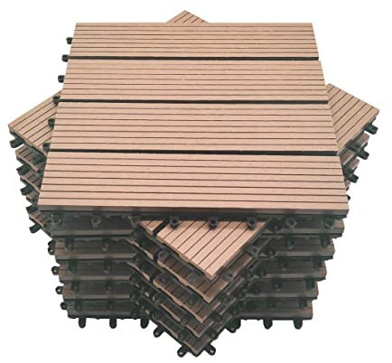 Mocosy 11pcs 1m² WPC Interlocking Decking Fliesen Garten, Terrasse, Balkon, Rasen Holz Kunststoff Composite Deck Bodenfliesen (Rotbraun)
