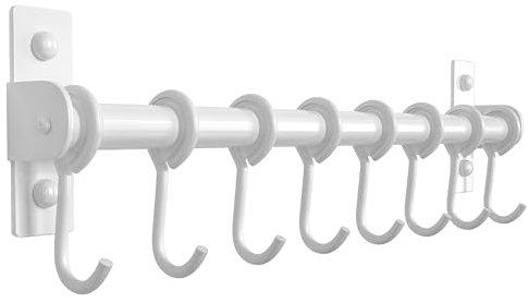 Dseap Pot Rack - Pots and Pans Hanging Rack Rail with 8 Hooks, Pot Hangers for Kitchen, Wall Mounted, White
