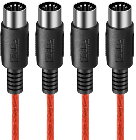 FORE 2m 2-Pack Male to Male 5-Pin DIN MIDI Cable Compatible with MIDI Keyboard/Synthesizer/Guitar Multi Effects/Audio Interface/Audio Mixer/Auido Amplifier/External Sound Card/Red 2m (2 Pack)