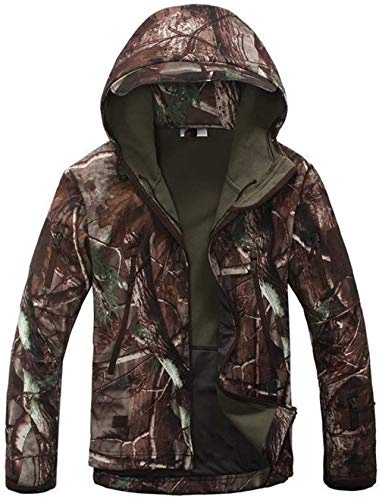 Czen Men's Tactical Camouflage Softshell Jacket Outdoor Army Military Fleece Lined Waterproof Hooded Jacket Outwear Hunting Coat