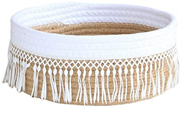 CVPDI Quasten-Aufbewahrungskorb, kleiner Baumwollseil, gewebter Korb, Boho-Aufbewahrungskorb für Schreibtisch, Schlafzimmer, Wohnzimmer, Badezimmer, Heimdekoration