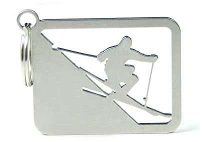 Schlüsselanhänger Skifahrer Ski - Edelstahl