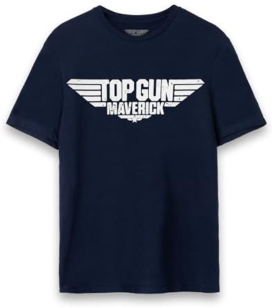 Top Gun Maverick Mens T-Shirt | Adults Navy Short Sleeve Graphic Tee | Distressed Fighter Jet Vintage Style USA Action Movie Apparel Top | Iconic Film Series Merchandise Gift