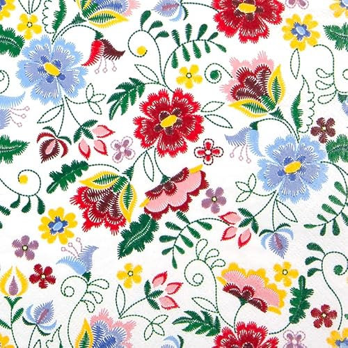 20 Servietten Florale Stickerei | Blumen | basteln | neutral | zeitlos | Tischdeko | Decoupage | Serviettentechnik 33x33cm