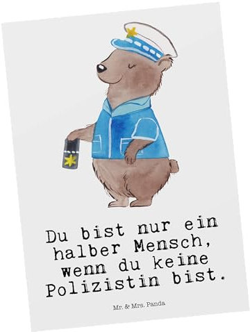 Mr. & Mrs. Panda Postkarte Polizistin Herz - Geschenk, Wachfrau, Kollege, Polizeibeamtin, Beruf, Kollegin, Einladungskarten Geburtstag, Danke,