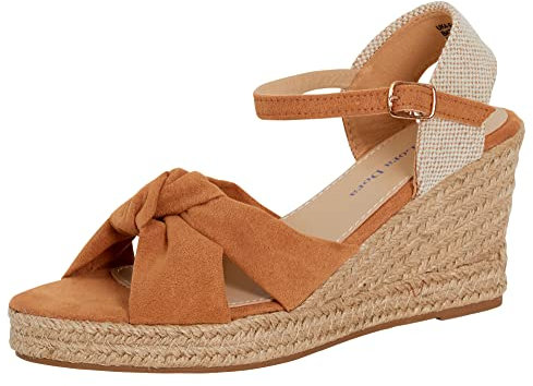 Sandali con Zeppa Aperti da Donna Espadrillas con Zeppa Intrecciata Cinturino Incrociato Hessian Sandali avvolgenti alla Caviglia, Marrone Chiaro, 37 EU