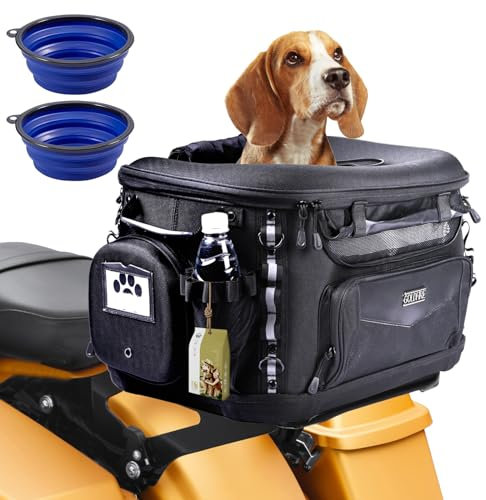 Hutexico Motorrad-Hundetragetasche, tragbare Haustier-Tragetasche, Haustier-Reisetasche, Katzentragetasche für Harley Street Glide Road King Touring Trike Can Am mit Gepäckträger Beifahrersitz