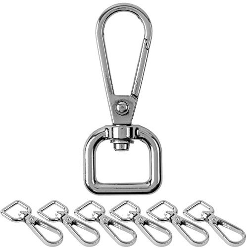 Karabinerhaken mit Drehverschluss, 6 Stück, 13 mm D-Ring mit Karabiner Haken, Taschenkarabiner 360° Grad drehbarem Ösenring, Metall Gurtschnalle mit Haken zum Basteln, Tragegurt Karabinerverschluss