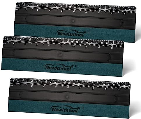 NEWISHTOOL Vinyl-Rakel für Vinyl, große Tapeten, Glättungsabzieher, 3 Stück, 25 cm, Aufkleber, Rakel mit Lineal und Mikro-Wildleder-Filzkante für Schilderherstellung, grafische Fenster-Tönungsfolie