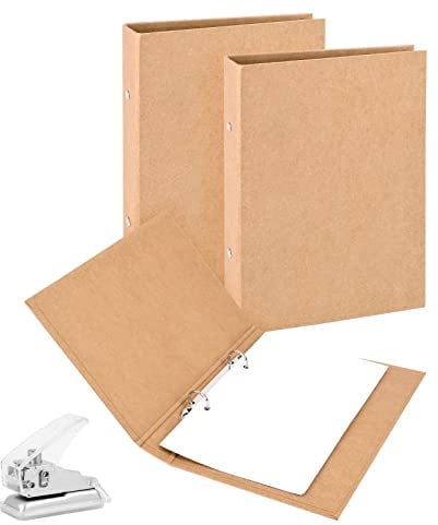 Ringbuch A5 Nachfüllbar Kraftpapier, 2 Stück Set mit Punch, Ringbuch Ordner A5 mit 2 Ringe zum Hinzufügen Broschüren-Cover Papiere Lose Blätter für Schule & Büro