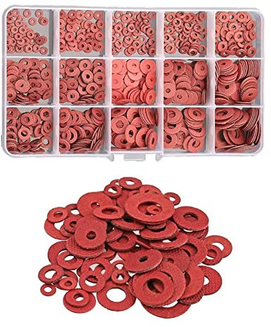 FEEIFOL 690 Stück Rot Stahl Papierfaser Flache Unterlegscheiben Set Isolationswascher Fiber Washer Sortiment Kit M2 M3 M4 M5 M6 M8