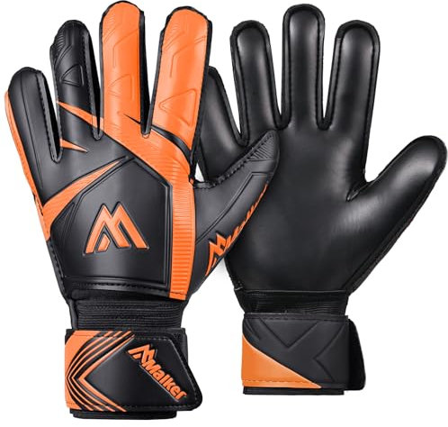 Malker Torwarthandschuhe Fußballhandschuhe Trainingshandschuhe mit rutschfeste Latex Handfläche Starker Halt Fussballhandschuhe für Kinder Jugendliche Erwach Orange Größe 8