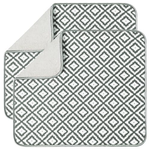 YDHfdc 2 Piezas Alfombrilla Escurreplatos de Microfibra 46 cm x 40 cm Alfombrilla de Secado de Platos Bayeta Escurreplatos para El Fregadero de La Cocina, Rejilla de Diamante