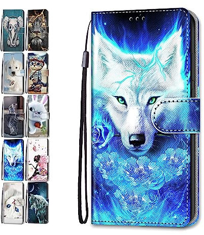Phone Case for iPhone 15 6.1 Leather Wallet Flip Cover with Pattern Design Card Holder Slot Silicone Protective for Girls Boys - Rose Wolf