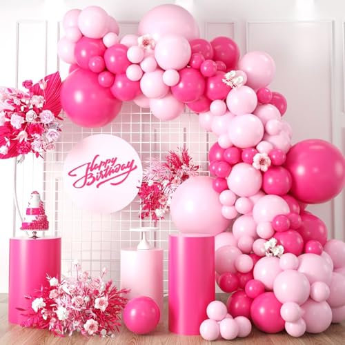 Ghirlanda di palloncini rosa, fucsia, rosa, rosa, con 100 pezzi, diverse misure rosa, in lattice, palloncini per bambini, doccia, matrimonio, compleanno, doccia, principessa, tema feste