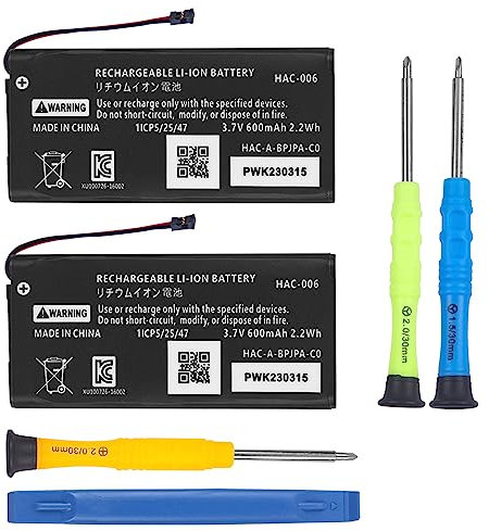 YISHDA 2Pcs HAC-006 Li-ion Joy-Con Akku Ersatz für Nintendo Switch Joy-Con HAC-015, HAC-016 Links & Rechts Joy Con mit Werkzeug(600mAh)