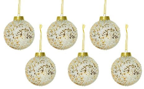 zeitzone Christbaumkugeln Frost Geeist 6 Stück Transparent Gold Weihnachtskugeln Bruchfest