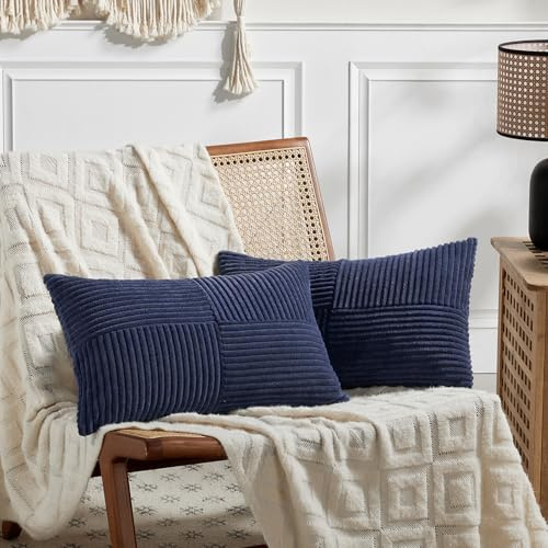 FDTERN 2er Set Navy Blau Kordsamt Kissenbezug 30x50CM Weich Moderne Dekorative Kissenbezüge Kissenhülle Dekokissenbezug Sofakissen Dekokissen Boho Deko für Sofa Schlafzimmer Wohnzimmer Balkon