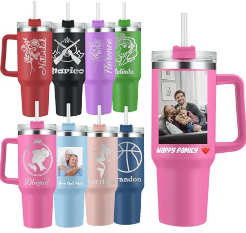 Busparst Personalised 40oz Tumbler with Handle and Straw Custom Insulated Stainless Steel Tumblers with Handle Customized Logo Photo Tumblers for Men Women