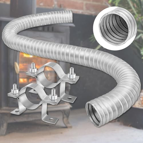 Zonon Außenluft-Set für Pelletöfen, inklusive 5,1 x 152,4 cm Aluminium-Flex-Pellet-Ofenrohr, 2 Halterungen und Sechskantschrauben