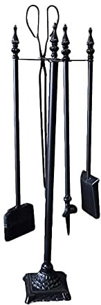 SilteD Kamingitter, rustikales geschmiedetes Eisen-Kaminbesteck für Holzofen, 5-teiliges Kaminbesteck-Set für drinnen und draußen, 78 cm hoch, Schwarz (Farbe: Gold) (Schwarz) Present
