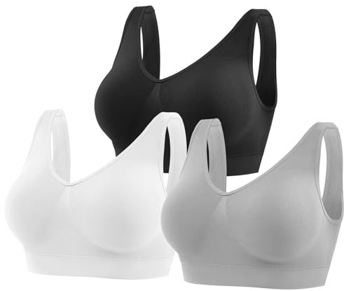 YUTYTH Comfort Bra Women Sports Bras, Wirefree Crop Top for with Removable Pads for Women Sleep Yoga Daily Wear(Black White Grey-M)