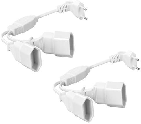 AXFEE rallonges d'alimentation, Lot de 2 30cm 2 en 1 Câble d'extension de Prise d'extension EU, 0,75 mm² Max. 2.5A/250V Fiche Euro vers Prise Euro pour Ordinateur, TV, PC, Blanc