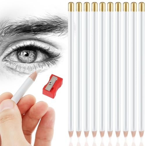 Yolev 10 Stück Radierstift Dünner Radierstift Holz Künstler Radierstift Zeichenstift Radiergummi Stift mit kleinem Bleistiftspitzer Stiftform Radiergummi für Zeichenanfänger und Künstler