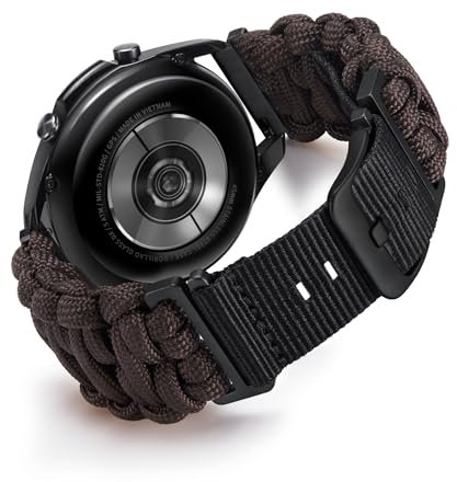 BINLUN 22MM Cinturino per Orologio in Nylon Paracord Sgancio Rapido Intrecciato Cinturino di Ricambio per SmartWatch Sportivo Fibbia Nera/Argento Adatto per Garmin/Adatto per Samsung Galaxy(Marrone)