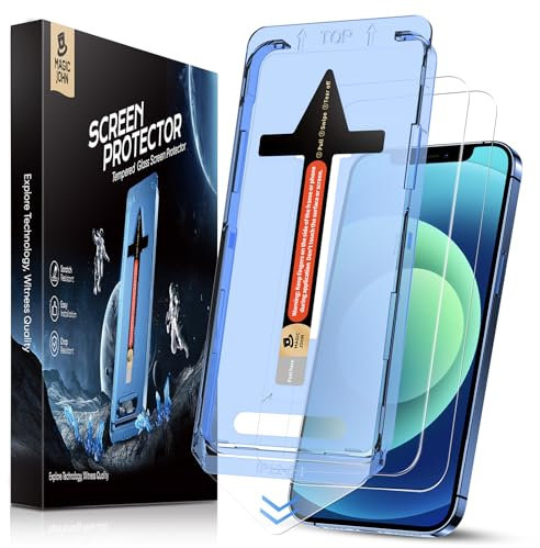 MAGIC JOHN 2 Pack for iPhone 12/iPhone 12 Pro 6.1 inch Tempered Glass Screen Protector, Auto Dust-Elimination Installation, Bubble Free, HD Clear, Easy Installation