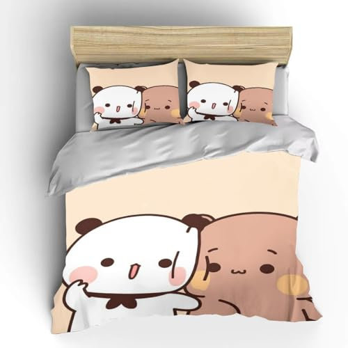 Generisch Bettwäsche 135x200cm 3Teilig Cartoon-Bär Bettwäsche-Sets Kawaii Anime-Bär Kinder 3 Teilig Mikrofaser 3D Motiv Modern Bettdeckenbezug Mit Reißverschluss und 2 Kissenbezug 80x80cm