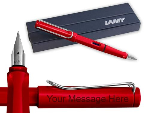 Lamy Safari Fountain Pen - Personalised with Engraving (Red, Fine Nib)