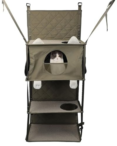 Door Hanging Cat Climber, Space Saving Door Mounted Vertical Cat Tree Tower with Detachable Pillow and Bell Toy Foldable Cat Hammock Hanging Elevated Bed for Indoor Cats