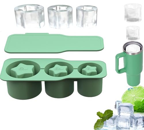 Holzsammlung Ice Cube Tray for Stanley Cup, Silicone Reusable Ice Cube Moulds with Lid for 10-30 oz Cup, for Chilling Whiskey, Cocktails, Drinks, Coffee, Easy Fill and Release Ice Maker (Green)
