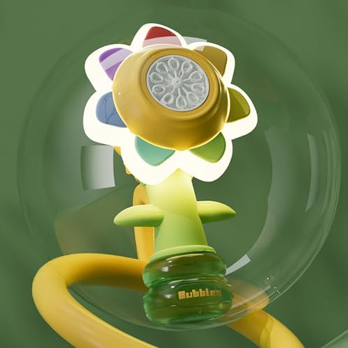 Sonnenblumen Seifenblasenmaschine(10 Löcher mit 130ml Seifenblasenlösung), Luftblasen Wunderkerzen Geburtstagsdeko, Automatischer Seifenblasen Maschine für Hochzeit Kinder Party Hochzeit Geburtstag