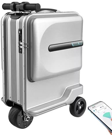 factildfulzhan SE3miniT Fahrender Koffer für Erwachsene, fahrbares Gepäck mit transparenter Staubschutzhülle, 3-Gang-Einstellung, App-Steuerung, Tragkraft 100 kg, Silber