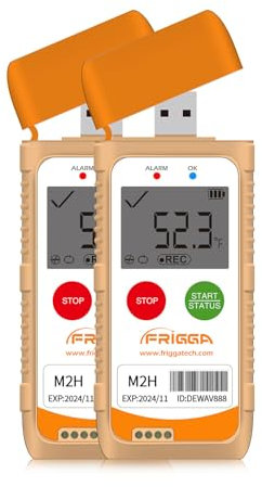 Frigga M2 2 Pack Wiederverwendbare Temperatur Luftfeuchtigkeit Datenlogger USB Digital Kühlschrank Thermometer Mehrzweck-Temperaturrekorder Hohe Genauigkeit 28800 Punkte PDF CSV Bericht