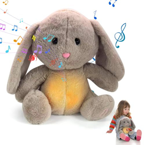 Umllpet Schlummer Hase Kuscheltier mit Atembewegung und Musik, Schlummer Hase Plüschtier Baby Erstausstattung, Neugeborene, Baby Spielzeug ab Geburt, Babyparty und Neugeborenen Geschenk