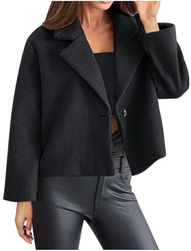 Femme Manteau Court en Laine Mélangée Veste Courte Manteau Laine Femmes Hiver Grande Taille à Manches Longues Manteau À Revers Trench-Coat Epaissie Chic et Élégant Blazer Coupe-Vent Cadeau Maman