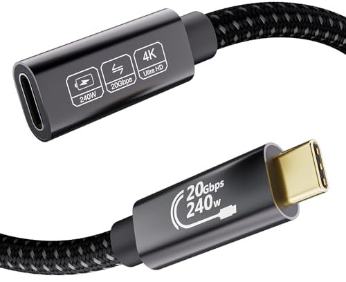 EUDOBEL 20Gbps Cable Alargador USB C 2m,Alargador USB Tipo C 4K@144Hz 5K@60Hz,Cable Extensión USB C 240W 48V/5A Macho a Hembra para Thunderbolt 4,USB C monitor, iPhone16,iPhone15, Switch, MacBook