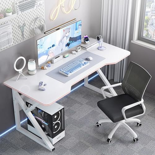 Wrobelax Ergonomic Computer Desk, Gaming Desk with K-Shaped Legs, Metal Frame Writing Desk with Cable Hole for Home Office(Size:80x50x73cm,Color:White)