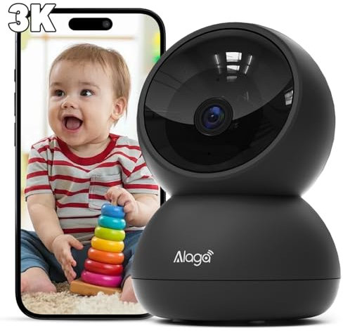 Alaga Security Indoor Cam 3K Überwachungskamera Innen, WLAN, Schwenkbar, Kameraüberwachung Innen, mit Nachtsicht, Personen Haustiererkennung Umfasst DREI Monate Cloud-Speicher